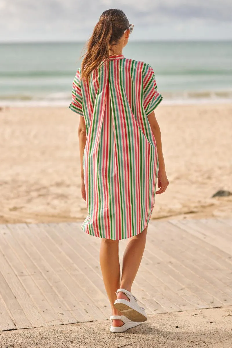 The Isla Short Sleeve Shirt Dress | Holiday Stripe