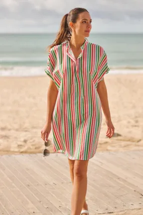 The Isla Short Sleeve Shirt Dress | Holiday Stripe