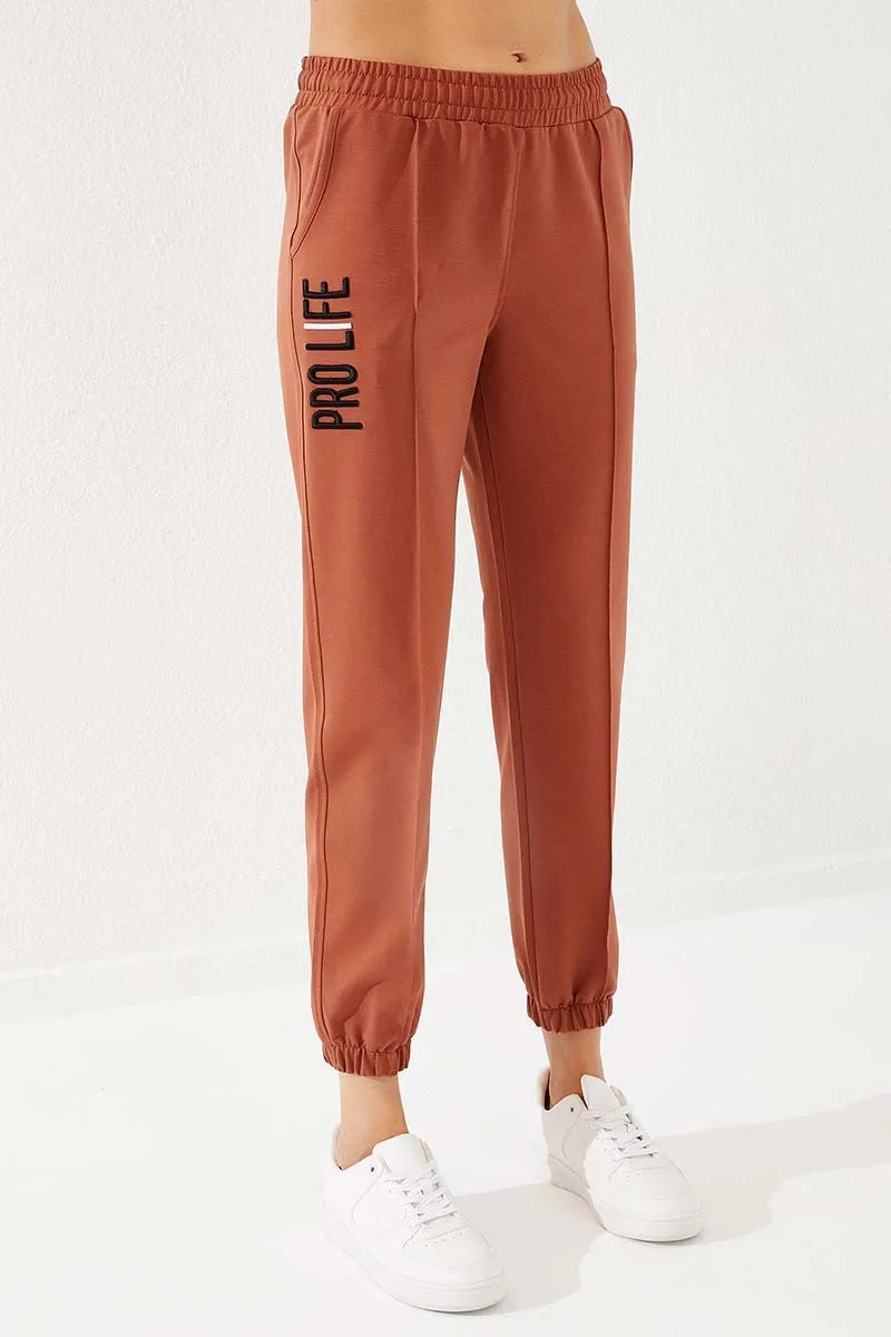 TMY Cinnamon Writing Embroidered Comfortable Fit Elastic Cuff Women's Sweatpants - 94571 - Albany