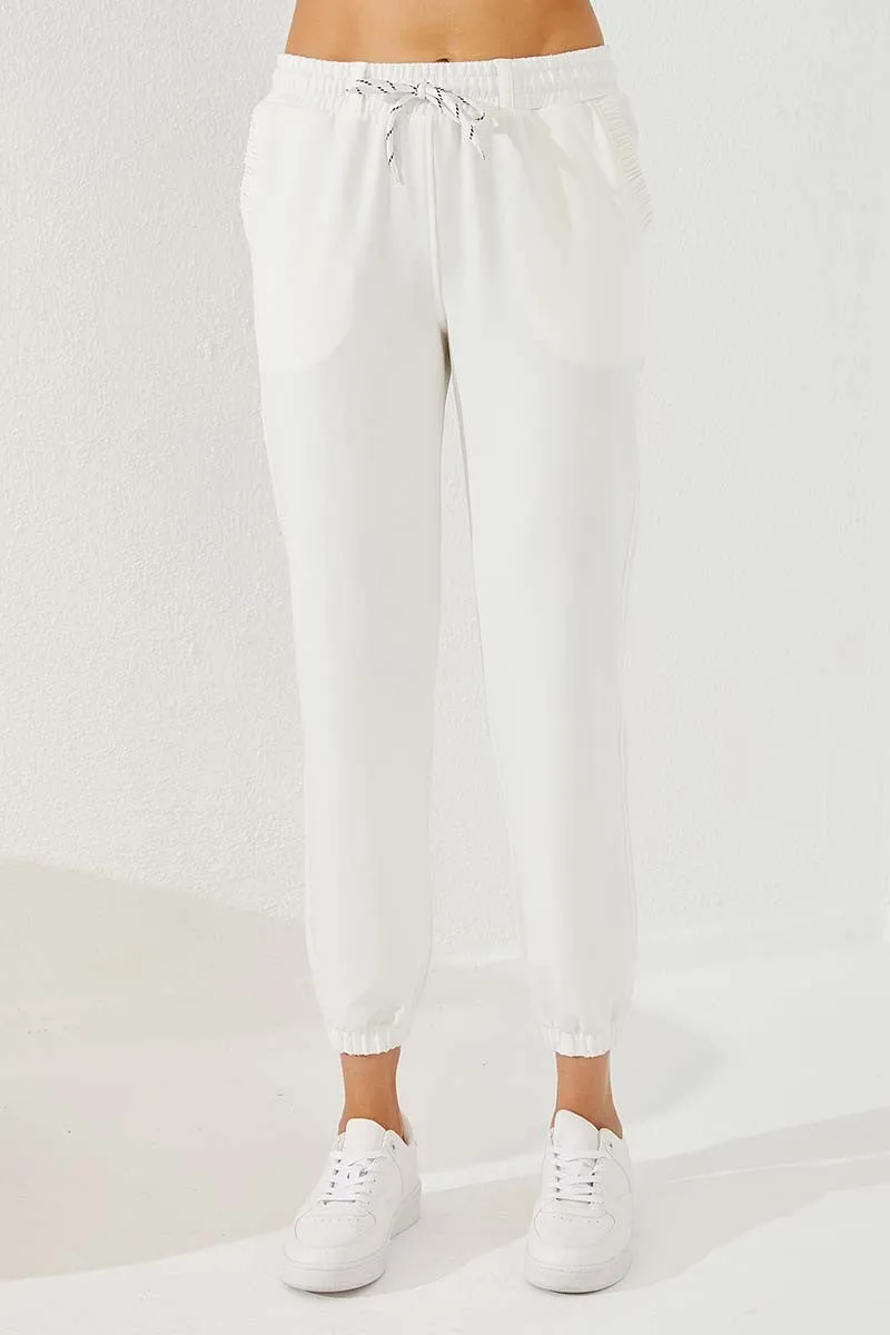 TMY Ecru Pleated Pocket Comfort Fit Elastic Cuff Women's Sweatpants - 94580 - Melitopol