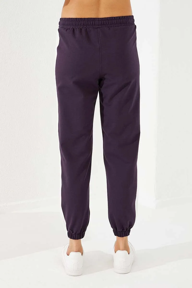 TMY Purple Two-Color Striped Comfort Fit Elastic Cuff Women's Sweatpants - 94582 - Greifswald