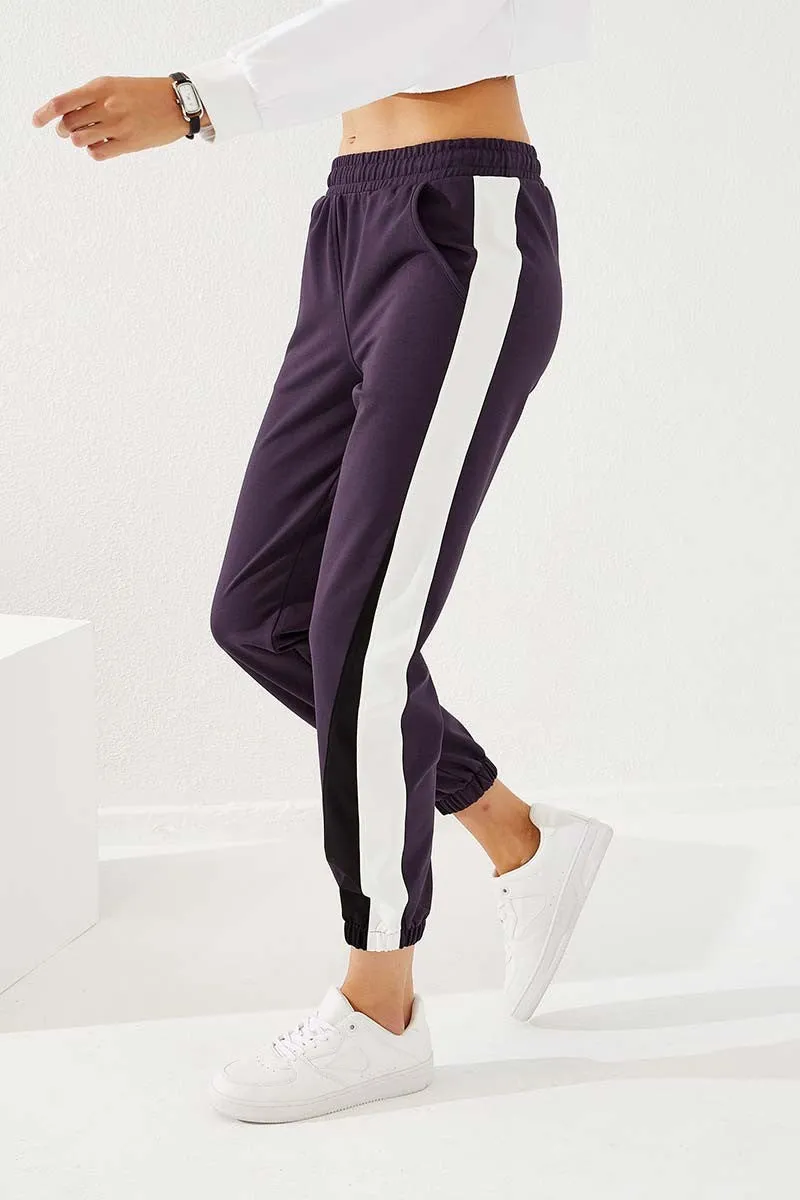 TMY Purple Two-Color Striped Comfort Fit Elastic Cuff Women's Sweatpants - 94582 - Greifswald