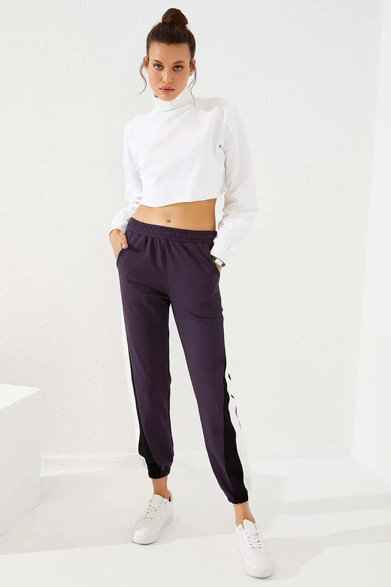 TMY Purple Two-Color Striped Comfort Fit Elastic Cuff Women's Sweatpants - 94582 - Greifswald