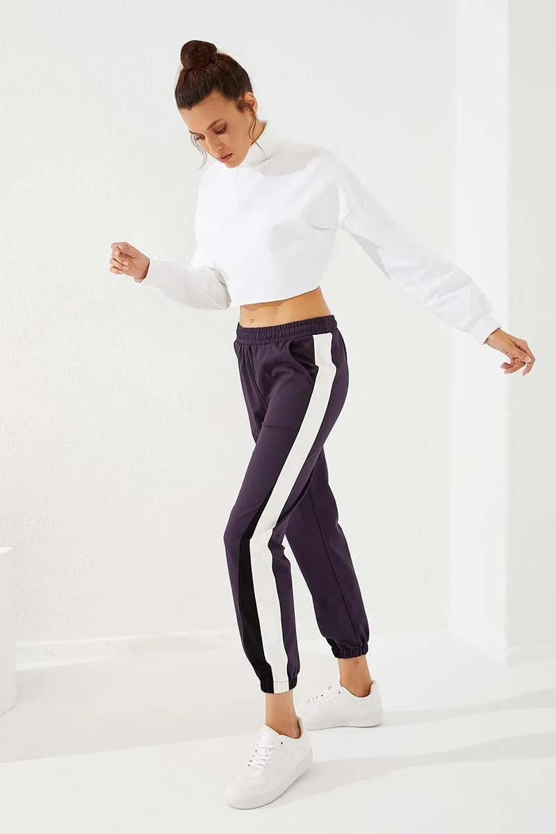 TMY Purple Two-Color Striped Comfort Fit Elastic Cuff Women's Sweatpants - 94582 - Greifswald