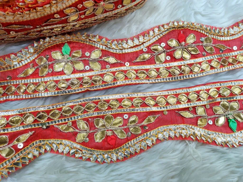 Tomato Red Traditional Gota Work Embroidered Border