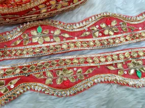 Tomato Red Traditional Gota Work Embroidered Border