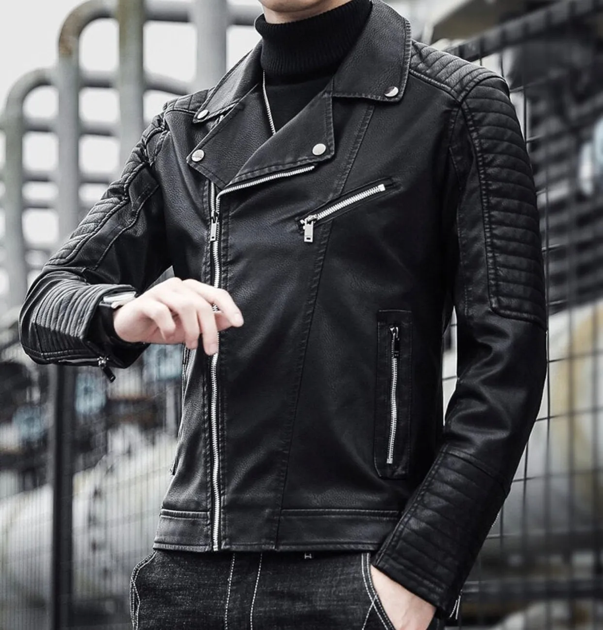Toxno Clothing Windproof Leather Coat