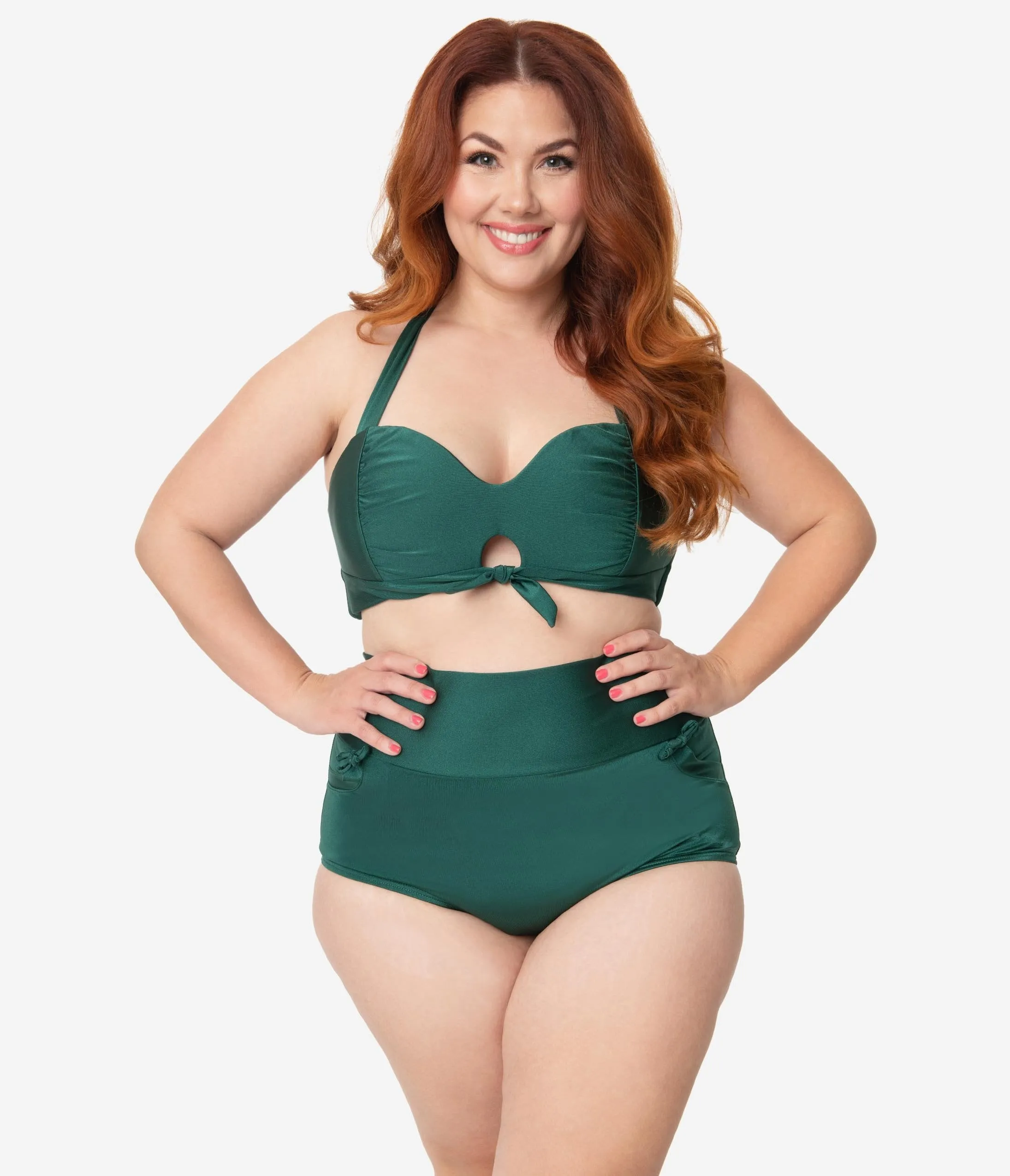 Unique Vintage Plus Size Forest Green Gilda High Waist Swim Bottoms