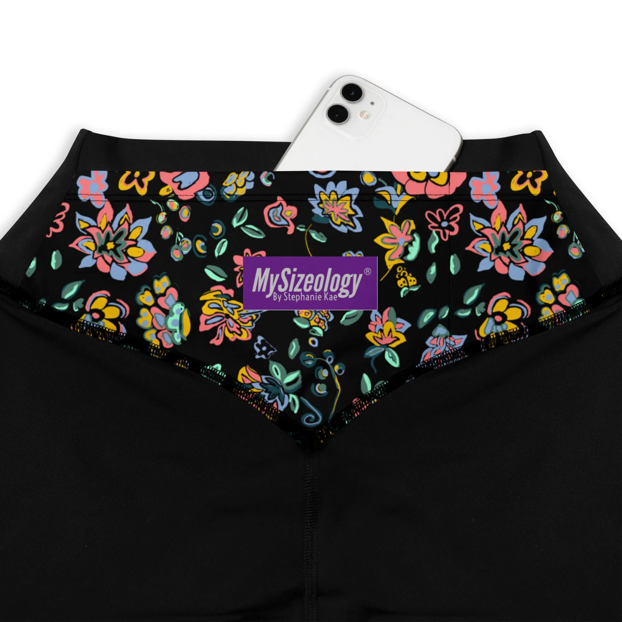 Vibrant Floral on black Sports Leggings