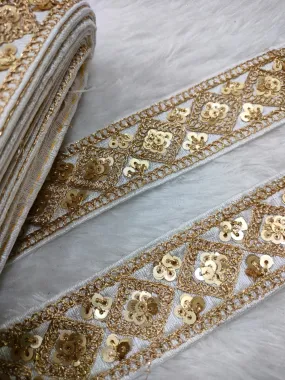 White & Golden Fancy Zari Embellished Trim