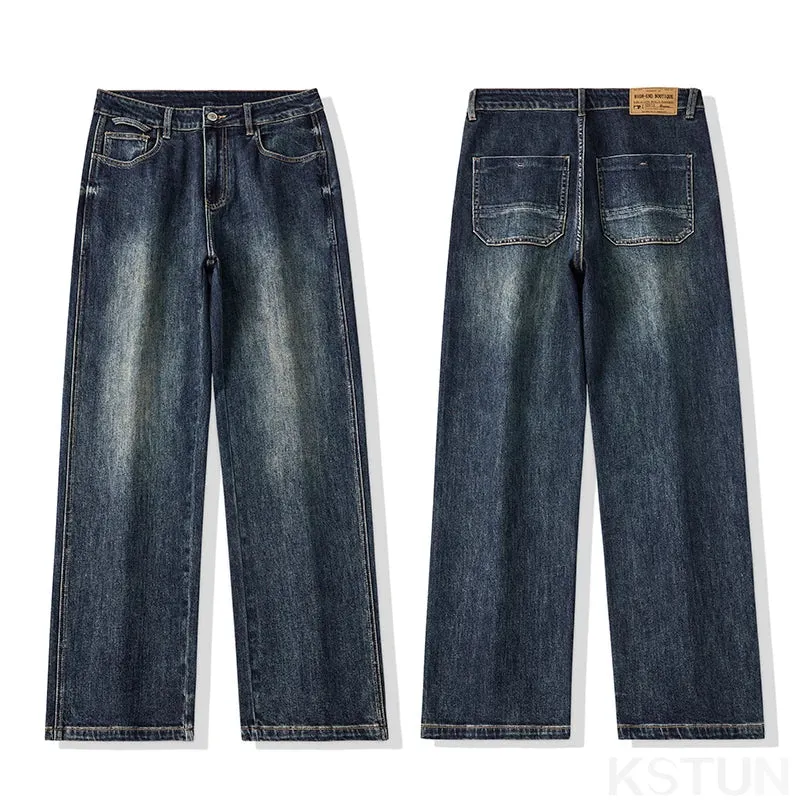 Wide Leg Jeans Men Baggy Pants Loose Dark Blue Stretch Denim Pants For Man 2024 Autumn New Arrival Men's Clothing Male Trousers