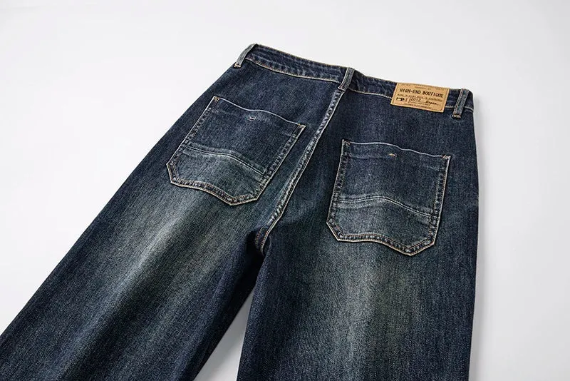 Wide Leg Jeans Men Baggy Pants Loose Dark Blue Stretch Denim Pants For Man 2024 Autumn New Arrival Men's Clothing Male Trousers