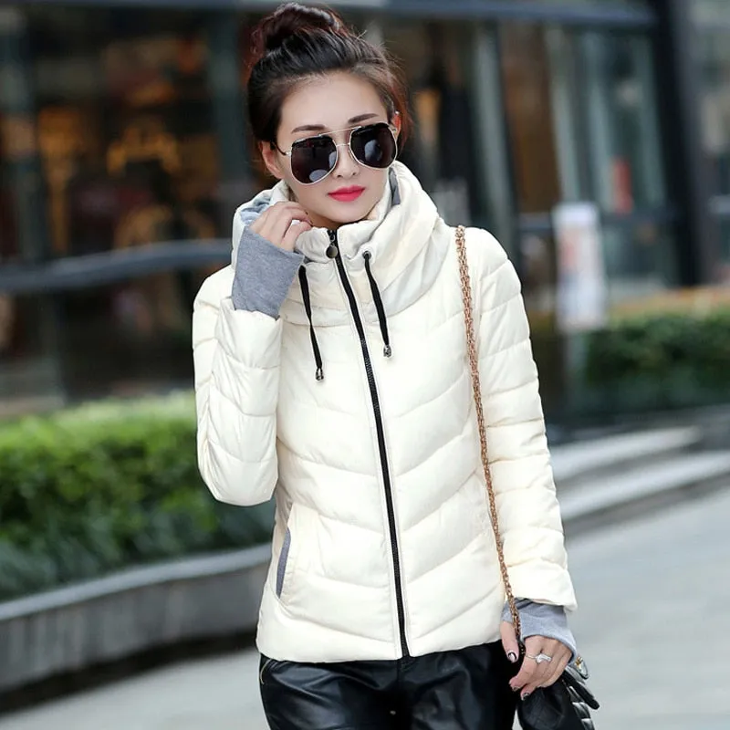 Winter Jacket women Short Womens Parkas Thicken Outerwear solid hooded