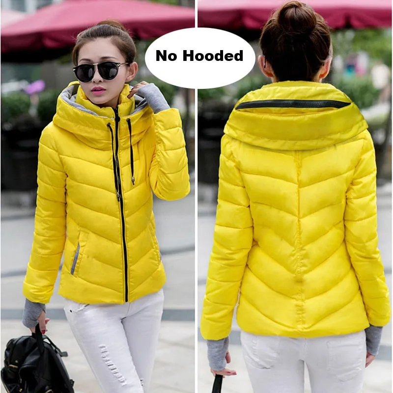 Winter Jacket women Short Womens Parkas Thicken Outerwear solid hooded