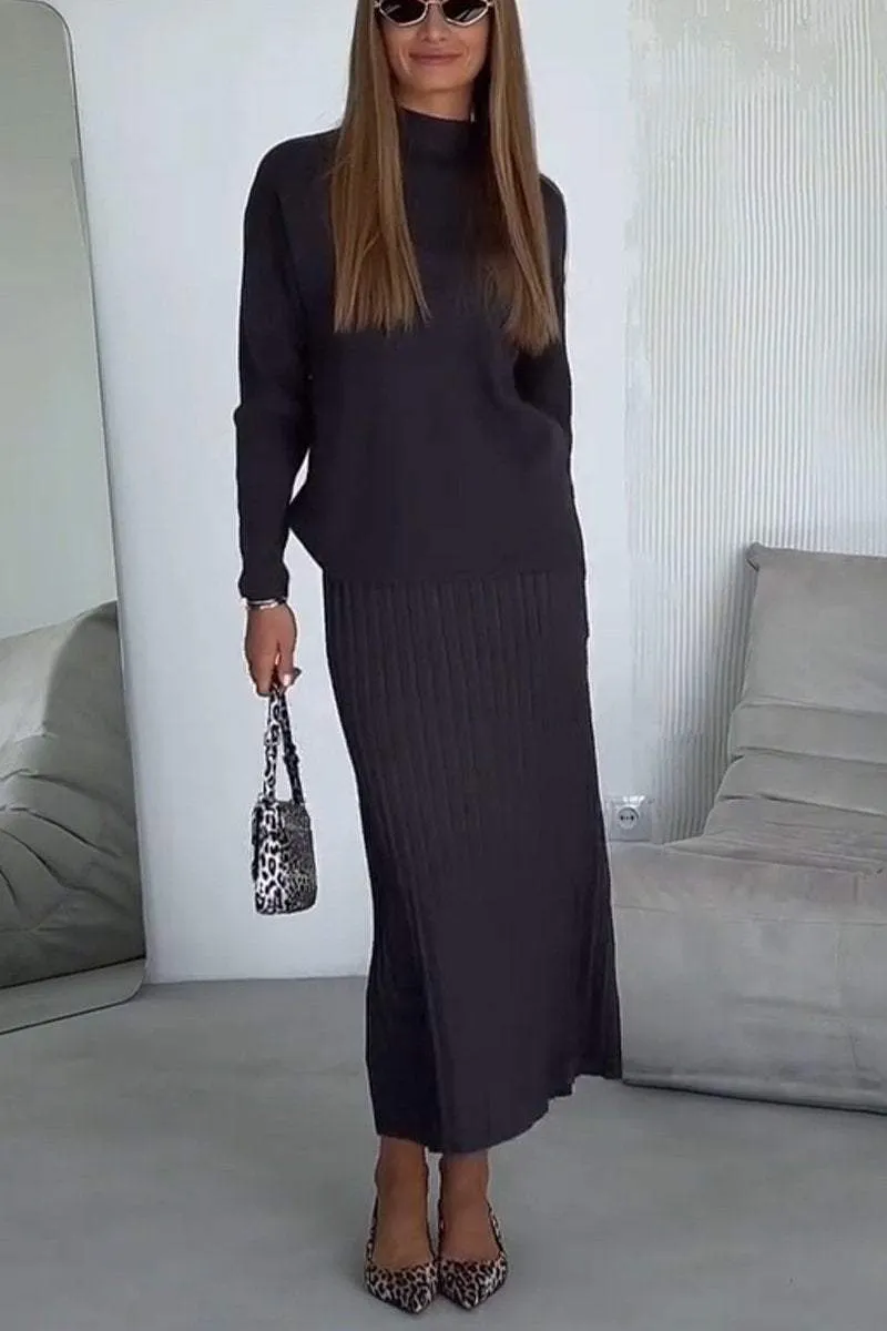 Women's Casual Round Neck Sweater   Skirt Two-piece Set