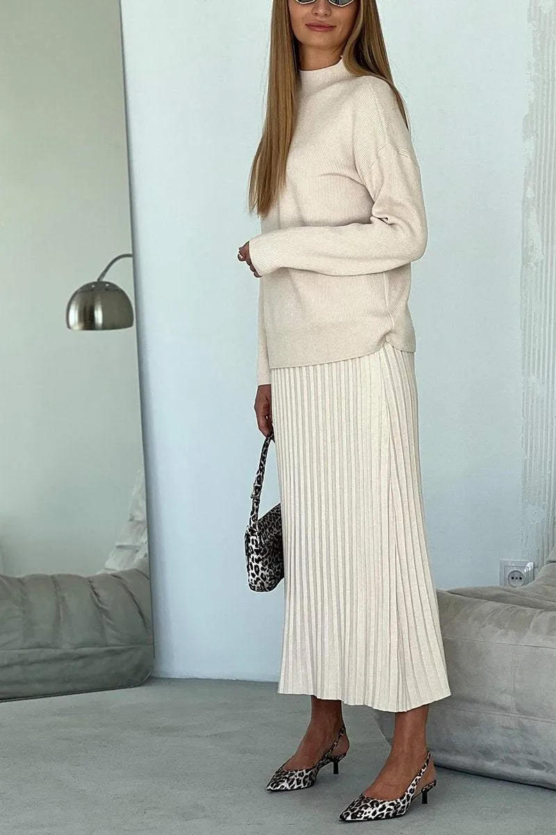 Women's Casual Round Neck Sweater   Skirt Two-piece Set