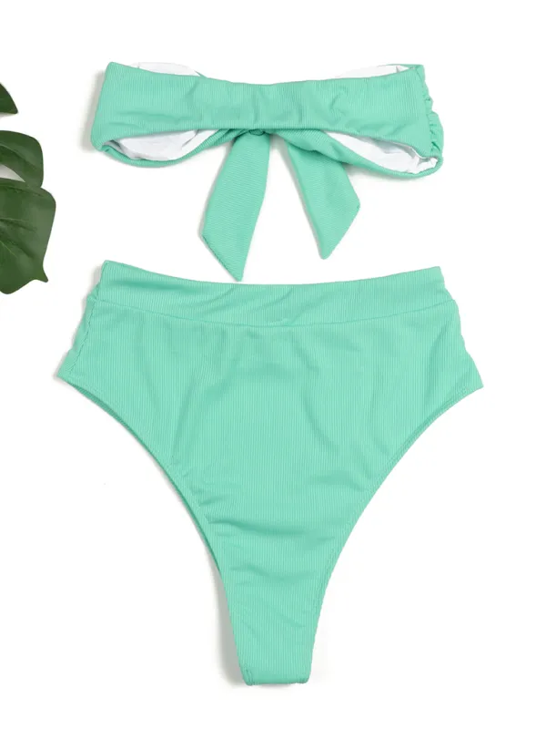 Women's High-Waist Bikini Set with Bandeau Top