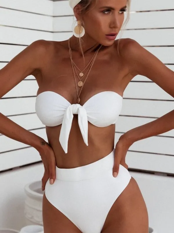 Women's High-Waist Bikini Set with Bandeau Top