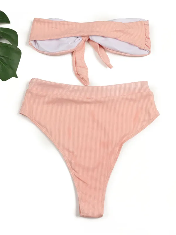 Women's High-Waist Bikini Set with Bandeau Top
