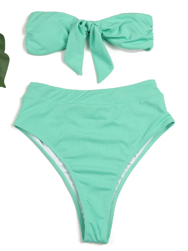 Women's High-Waist Bikini Set with Bandeau Top