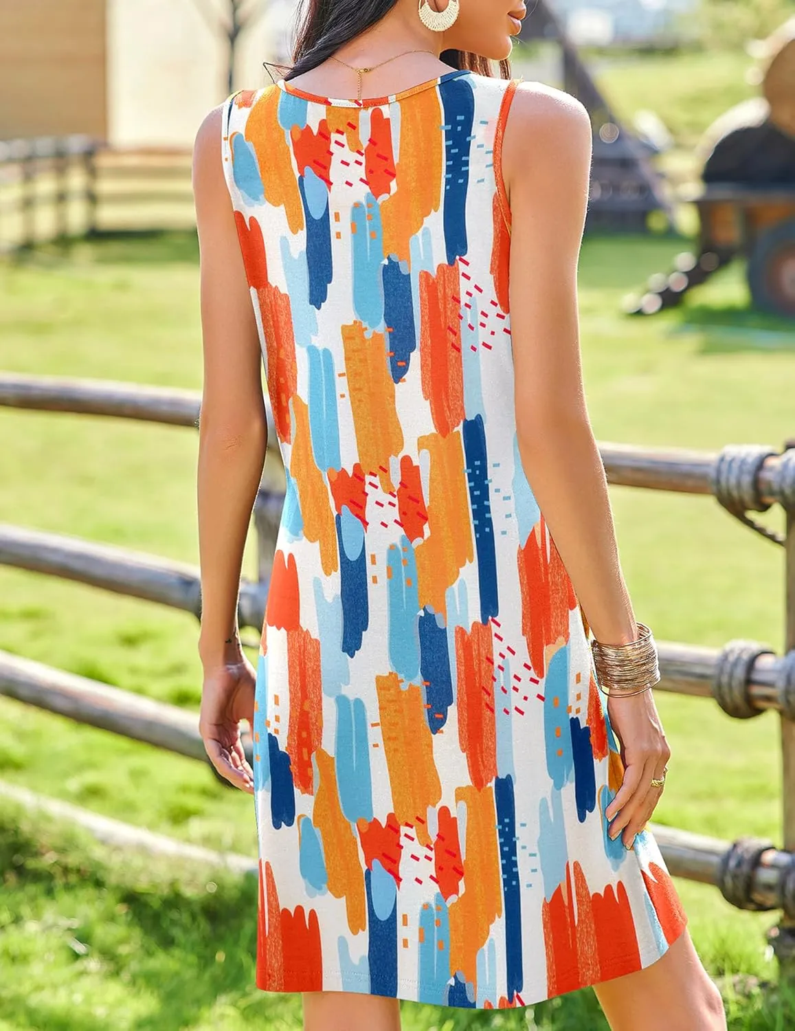 Zeagoo Casual Beach Boho Dress Sleeveless Crewneck Tank Dress