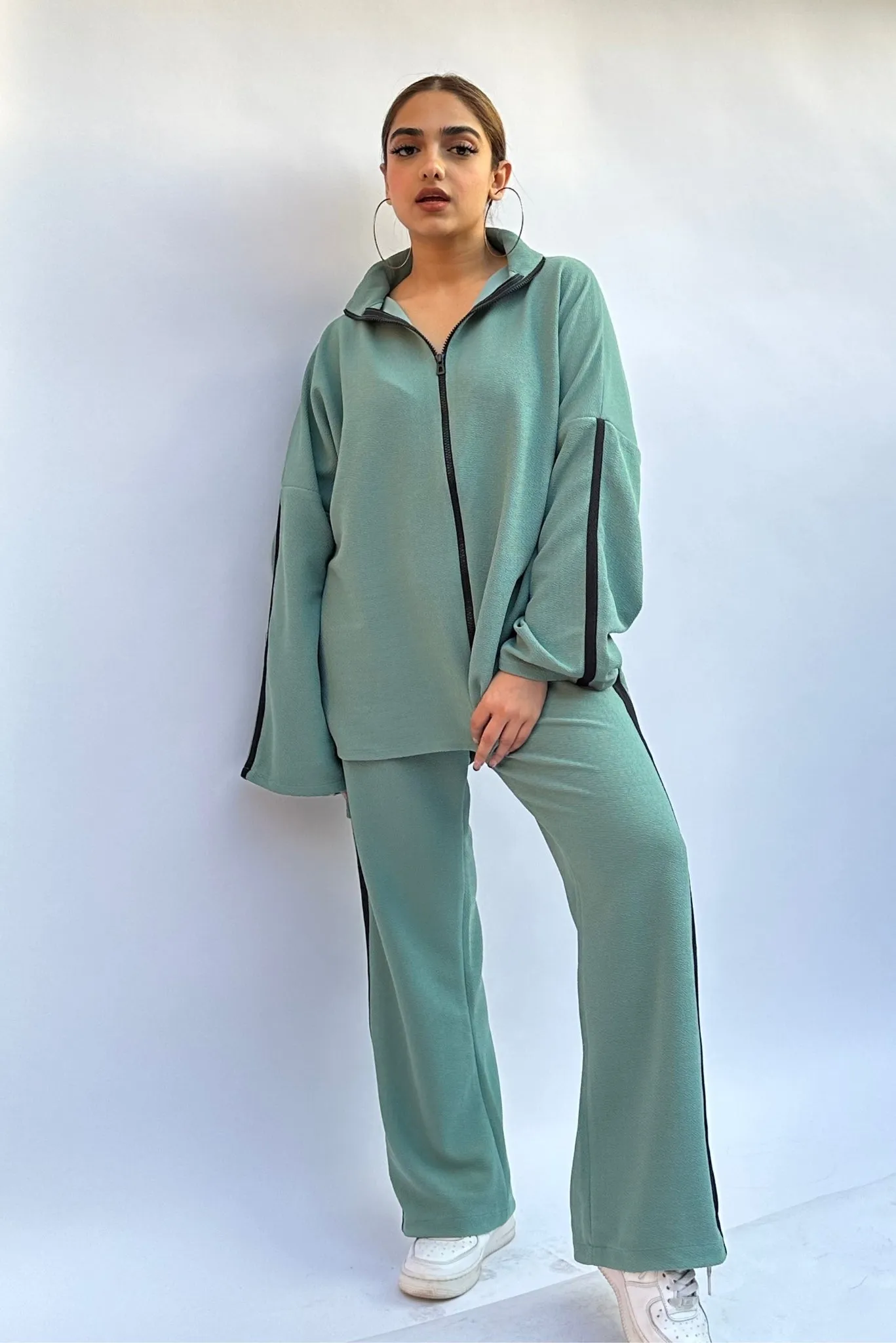 Zippered Coord Set in Teal Green