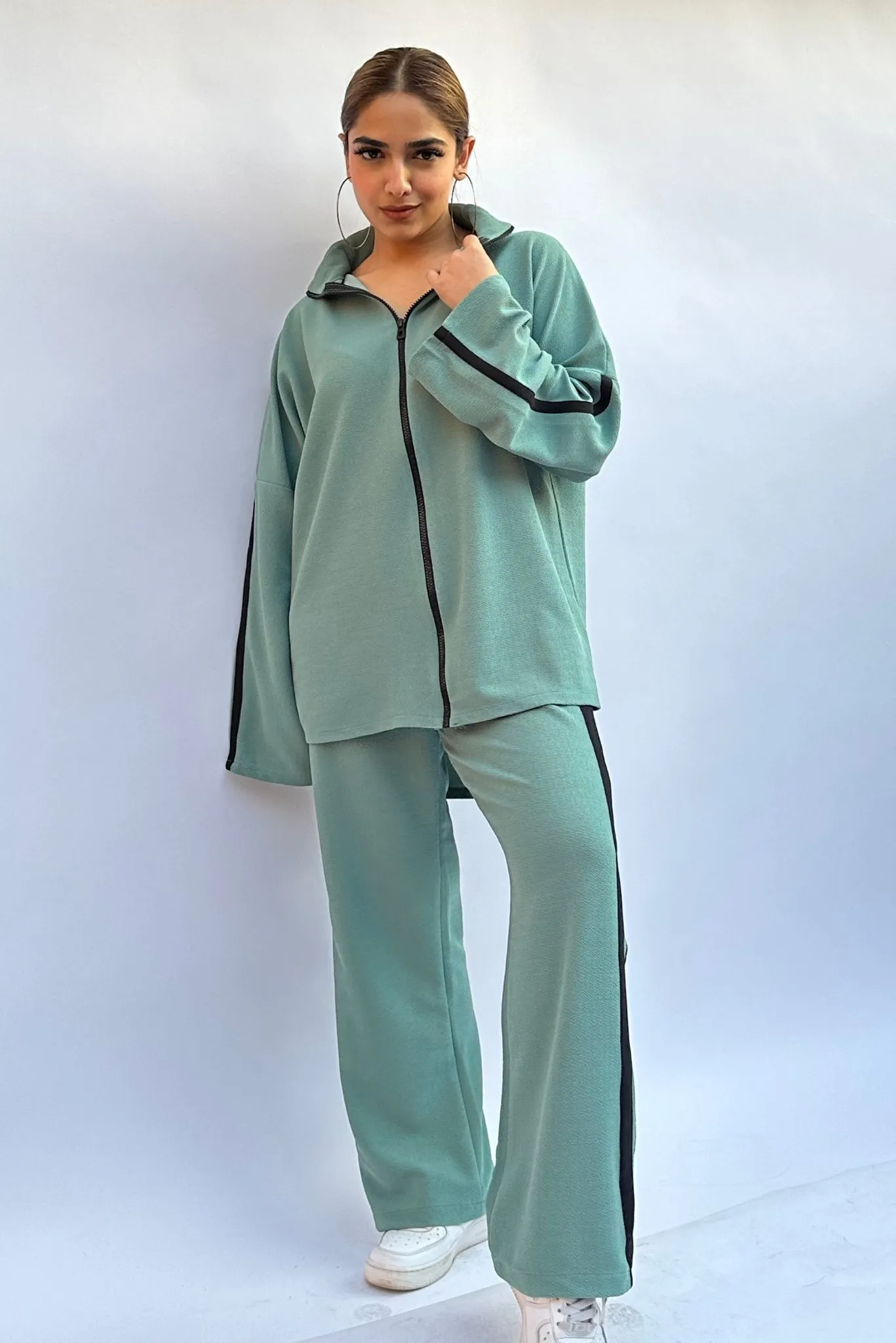 Zippered Coord Set in Teal Green