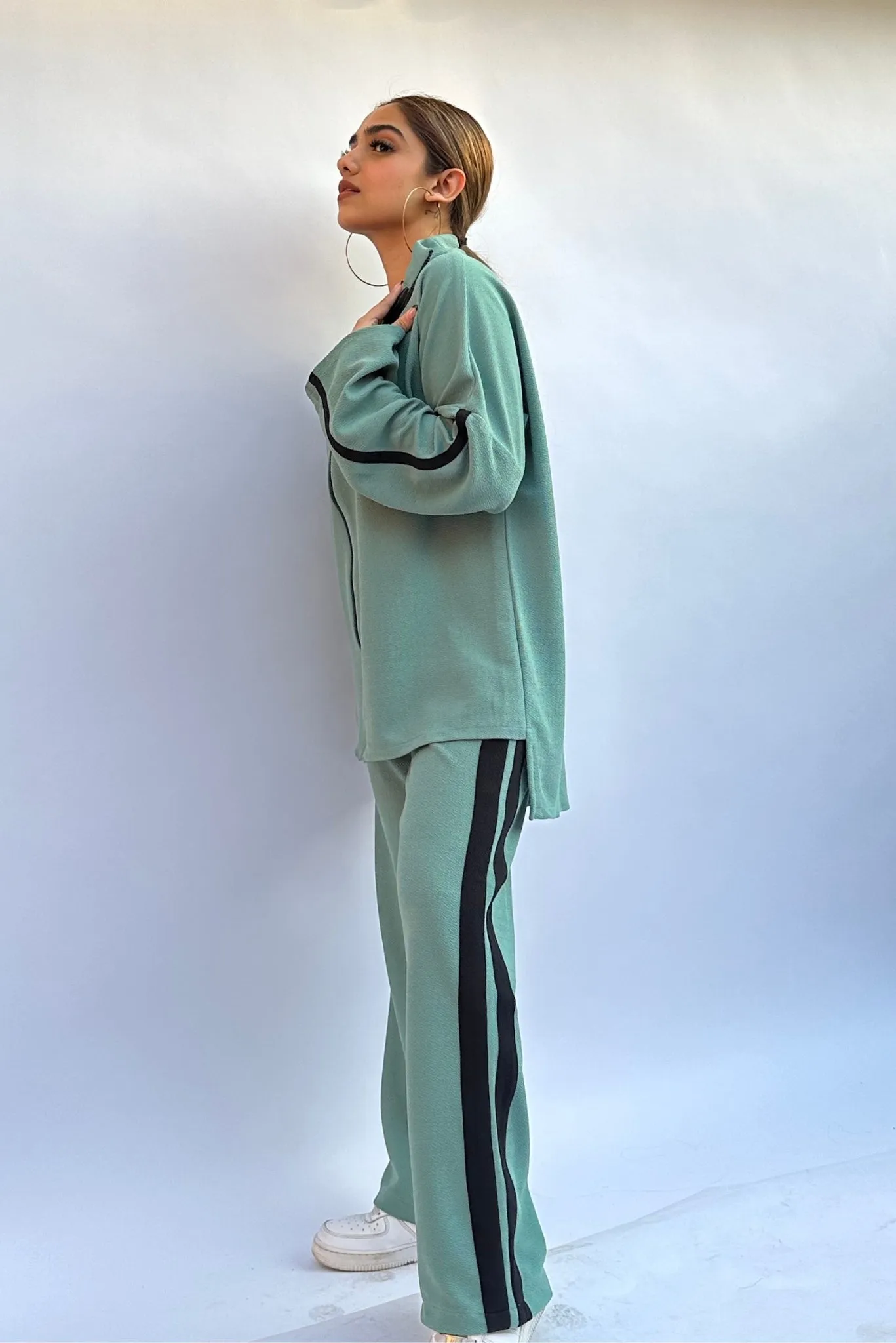 Zippered Coord Set in Teal Green