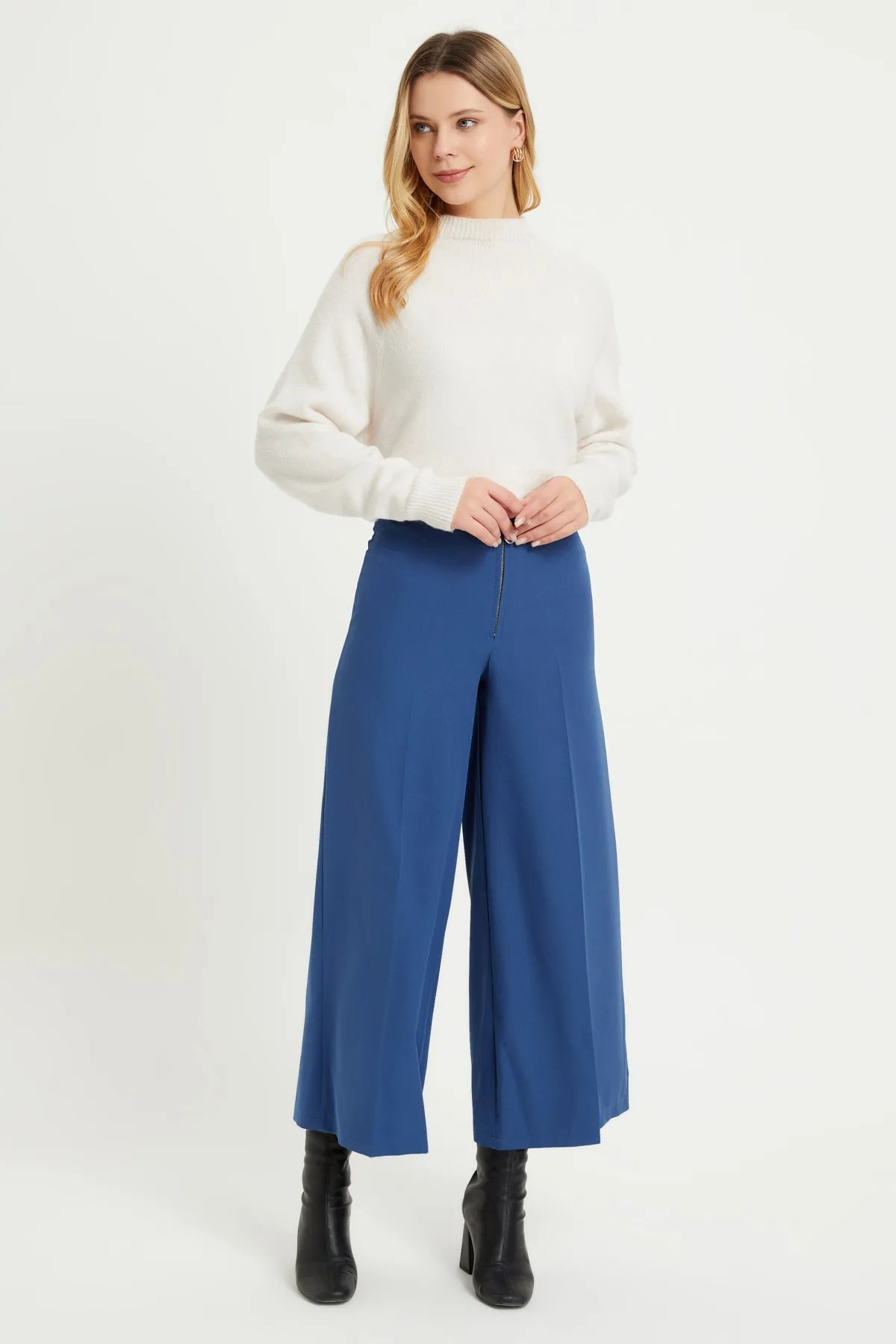 ZRF Women Zippered Wide Leg Pants - Indigo - Fitchburg