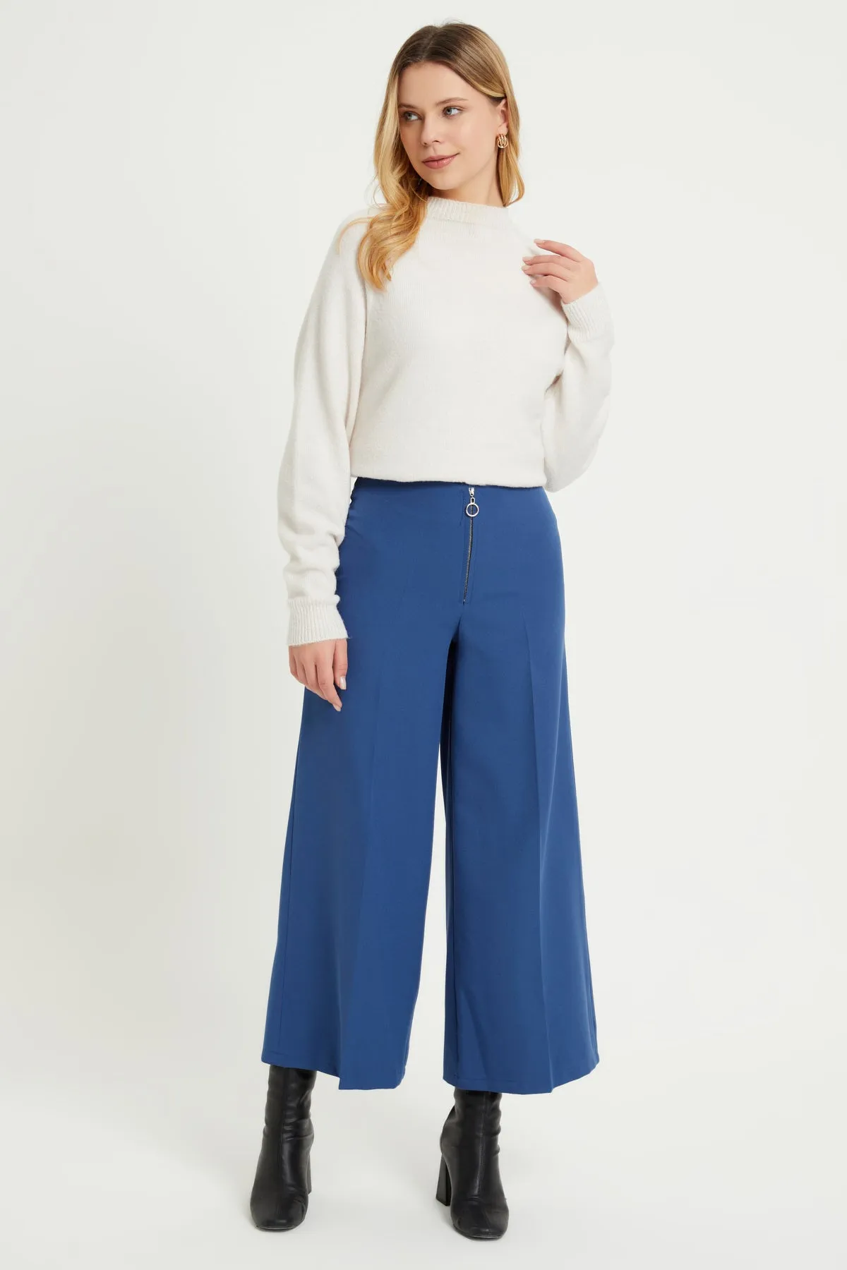 ZRF Women Zippered Wide Leg Pants - Indigo - Fitchburg