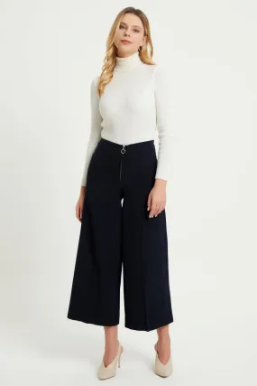 ZRF Women Zippered Wide Leg Pants - Navy Blue - Cuetzalan