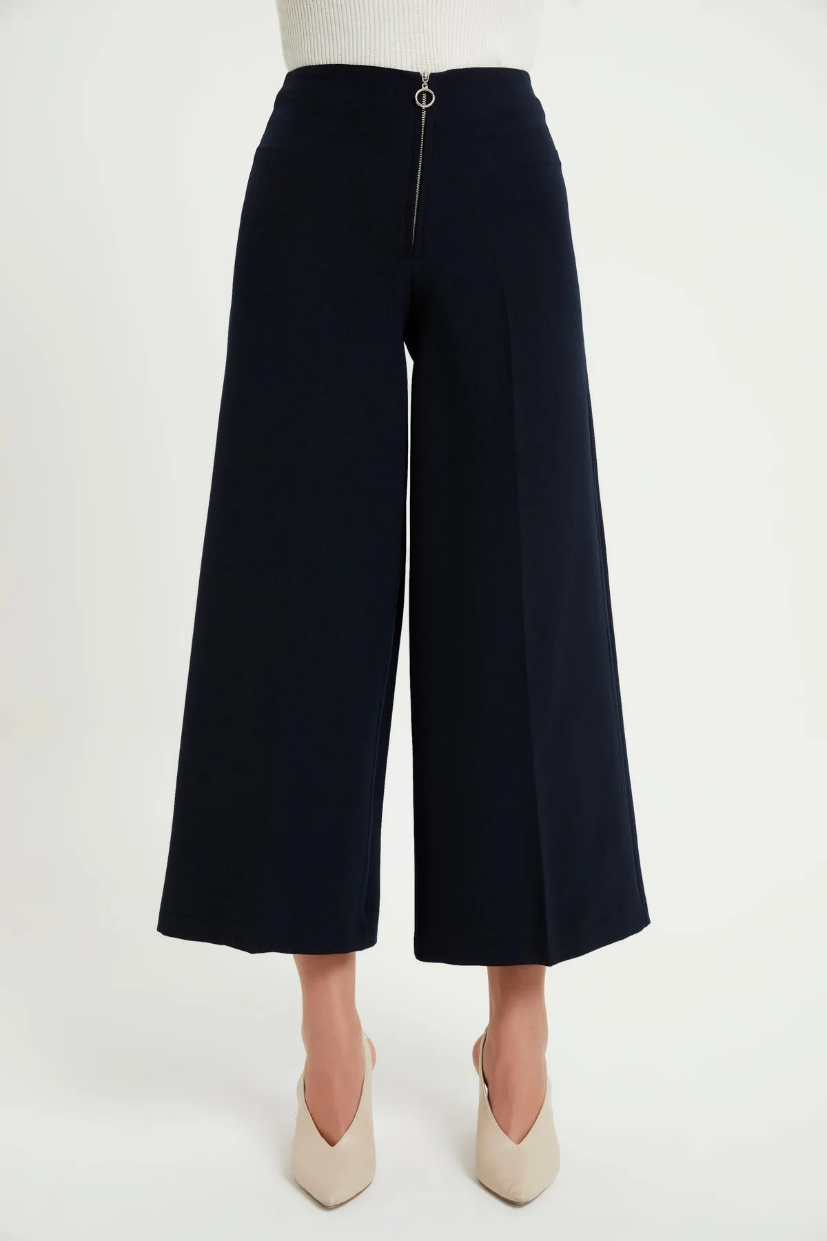 ZRF Women Zippered Wide Leg Pants - Navy Blue - Cuetzalan