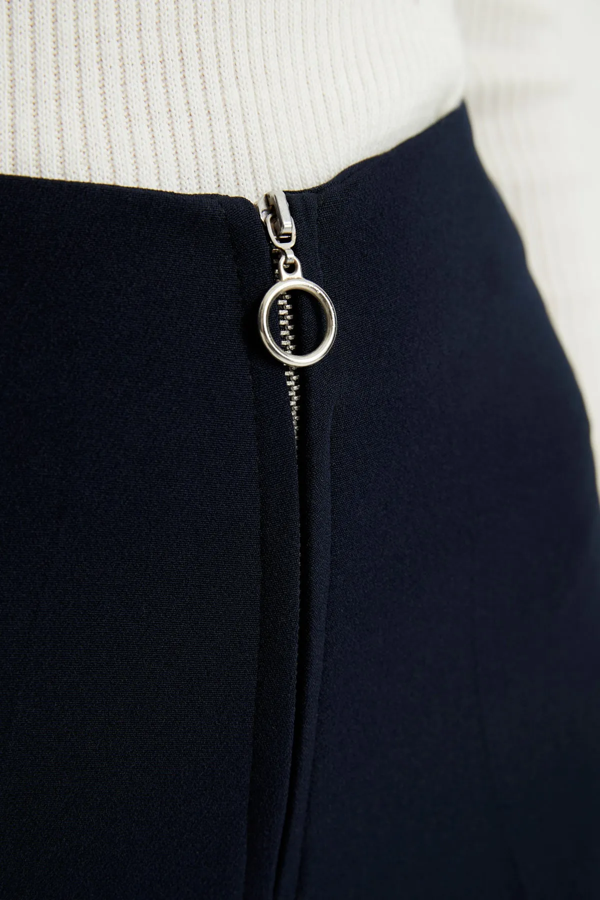 ZRF Women Zippered Wide Leg Pants - Navy Blue - Cuetzalan